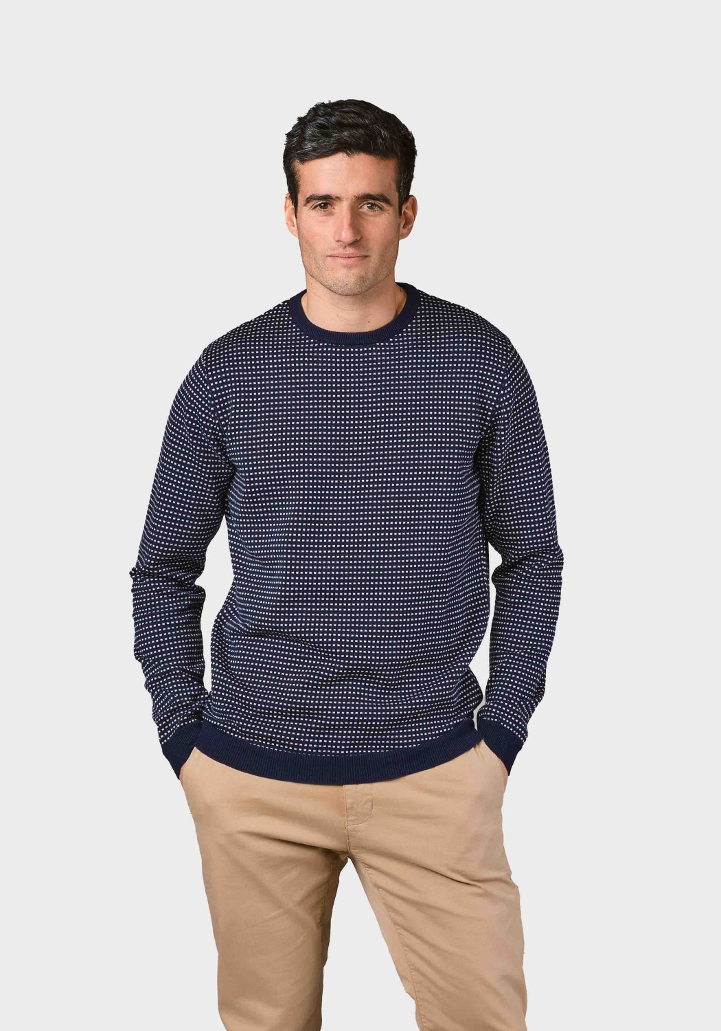 Klitmøller Collective Strickpullover Otto Navy/Cream Melange Dots