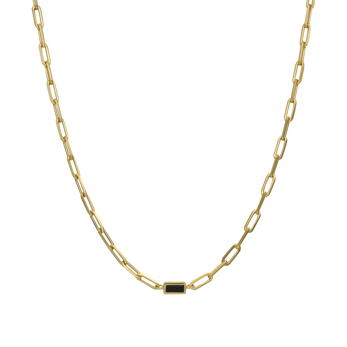 Collier Doré Chaine En Argent Pierre Spinelle Noire