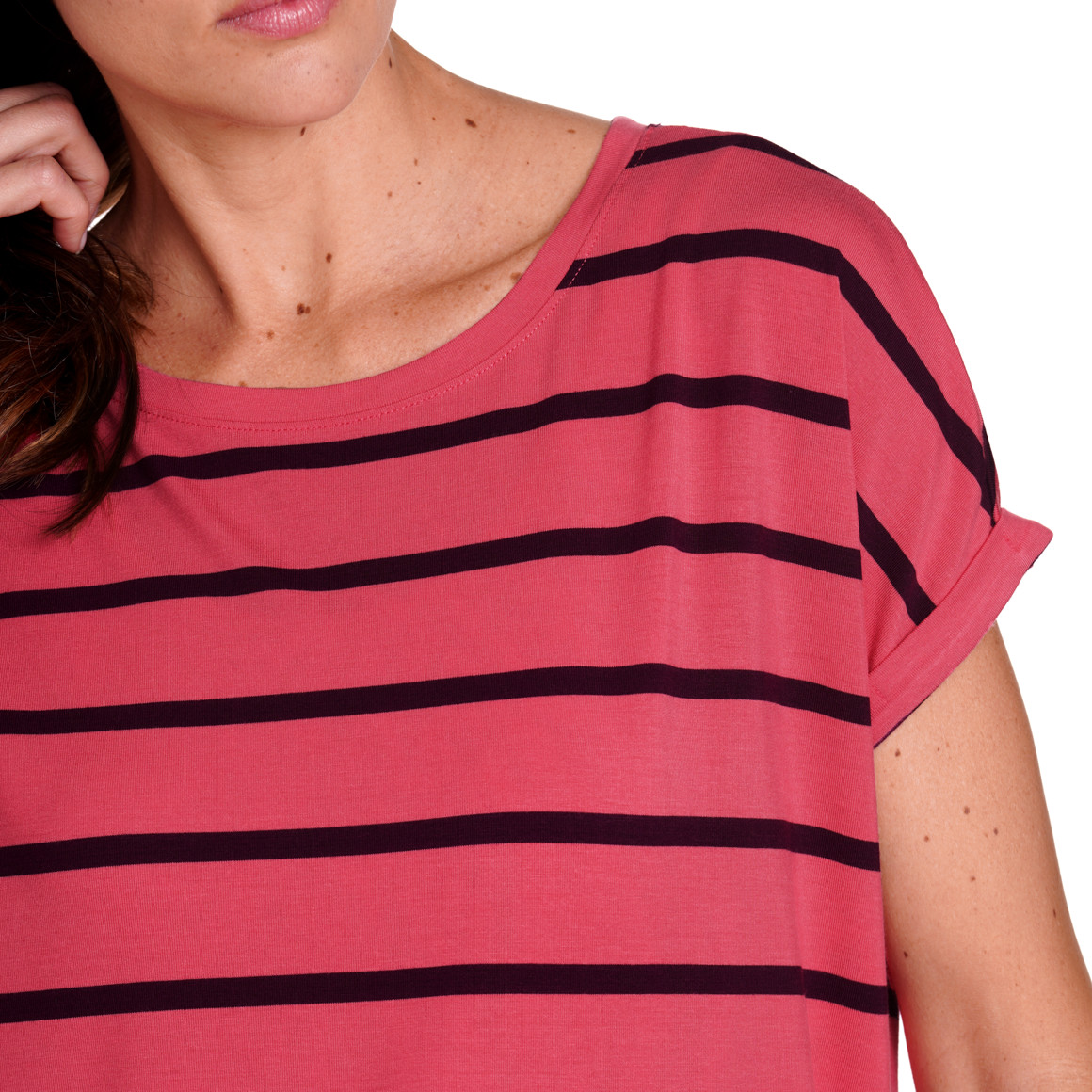 Gina Benotti Damen T-Shirt mit Streifen pink / dunkellila