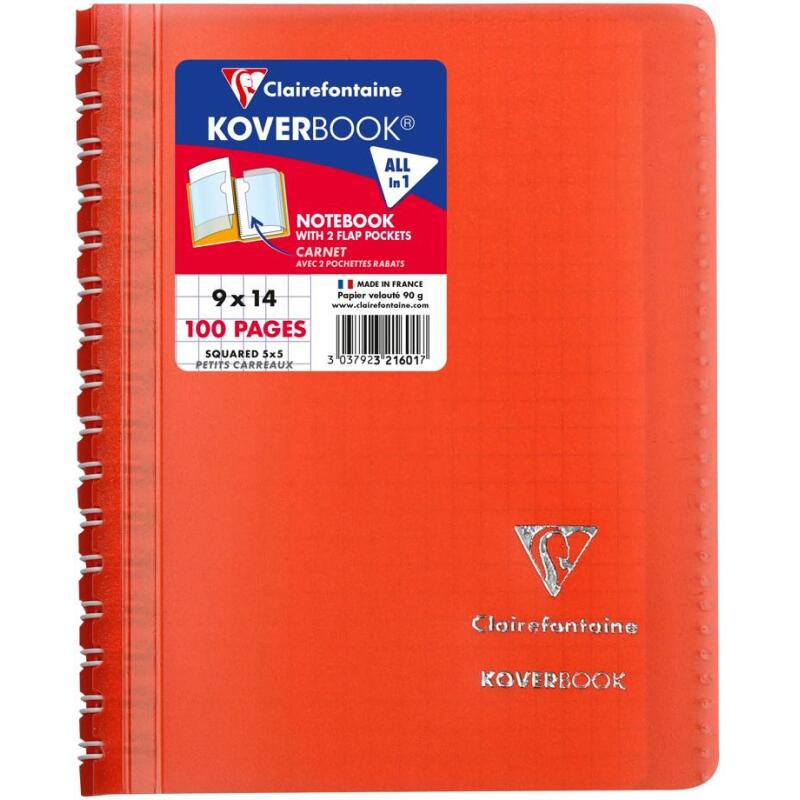 Carnet reliure intégrale enveloppante Koverbook 9x14cm 100 pages petits carreaux couverture polypropylène transparent - Assortis