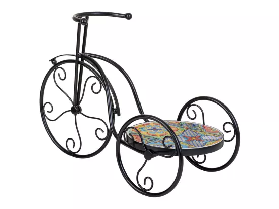 Support de pot de fleurs vélo en mosaïque et métal noir 53x23.5x36h