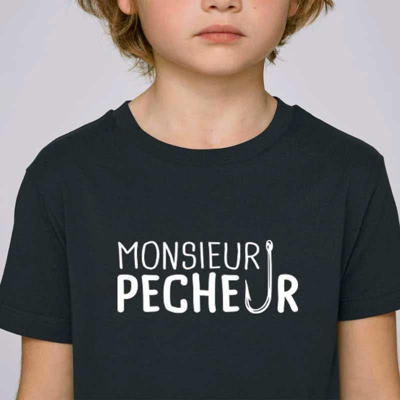 Tee Shirt Manches Courtes Enfant Monsieur Pêcheur - Black