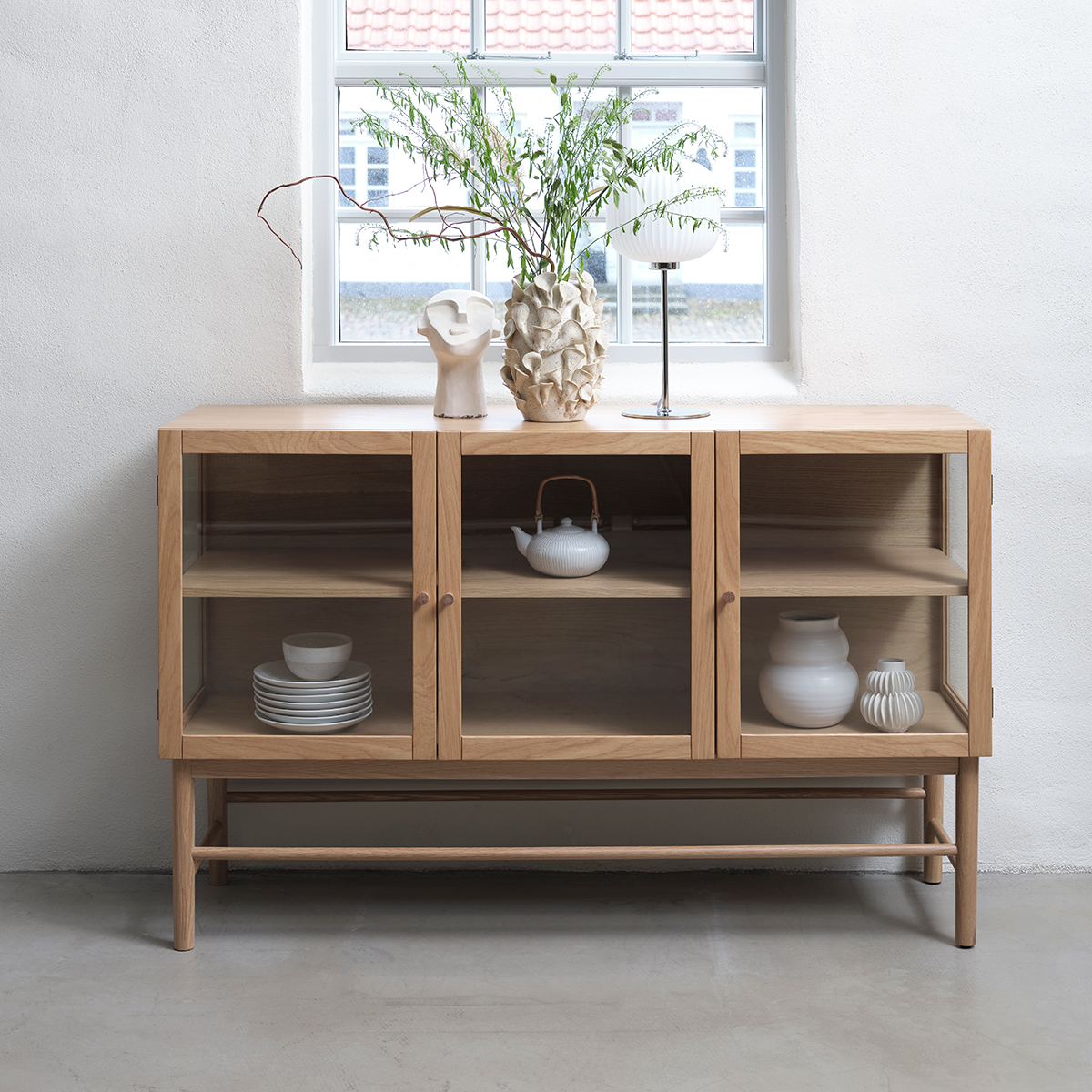 Eikenhouten dressoir Boris - met glazen deuren Naturel