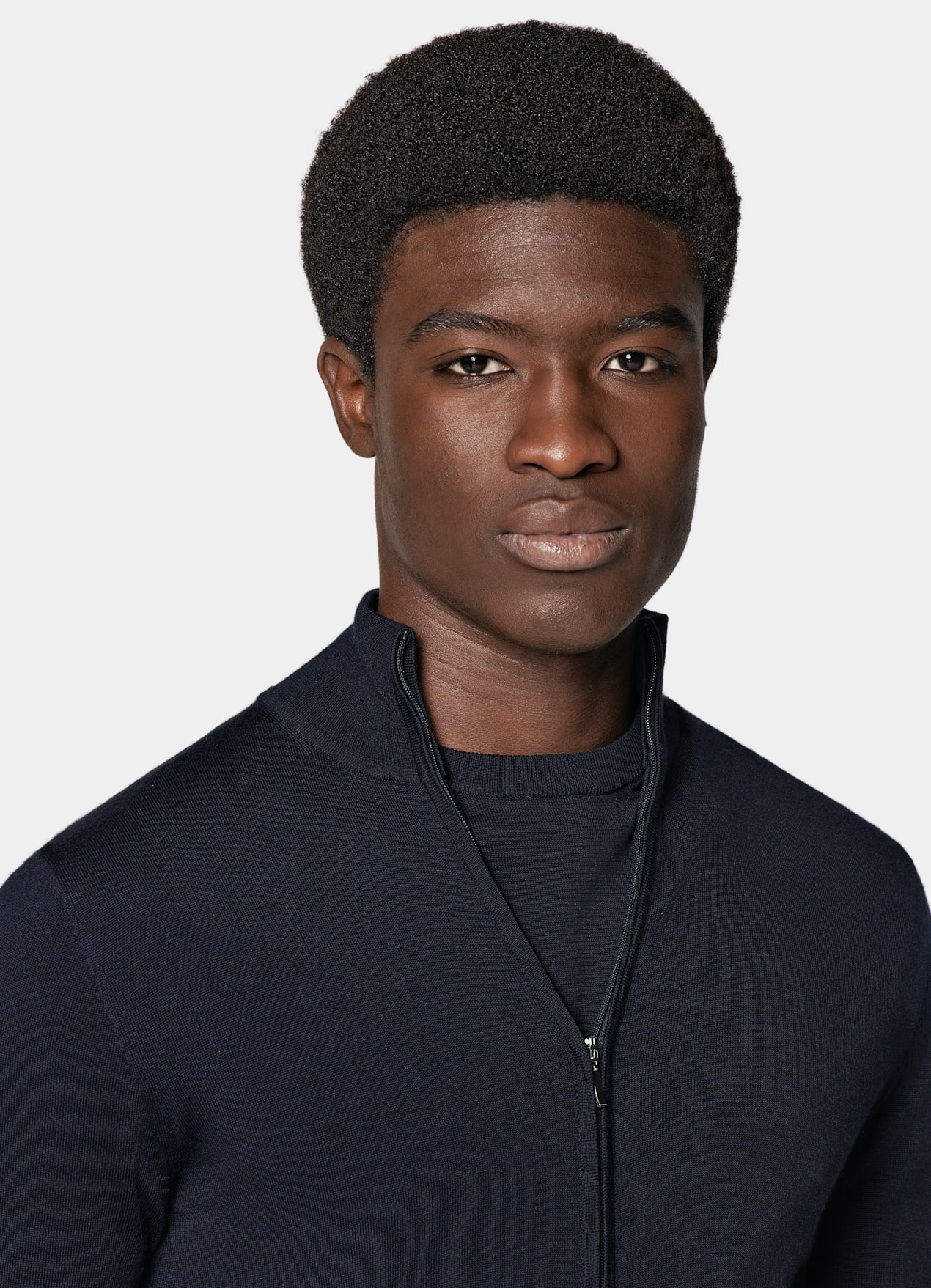 Cardigan zippé Merino bleu marine