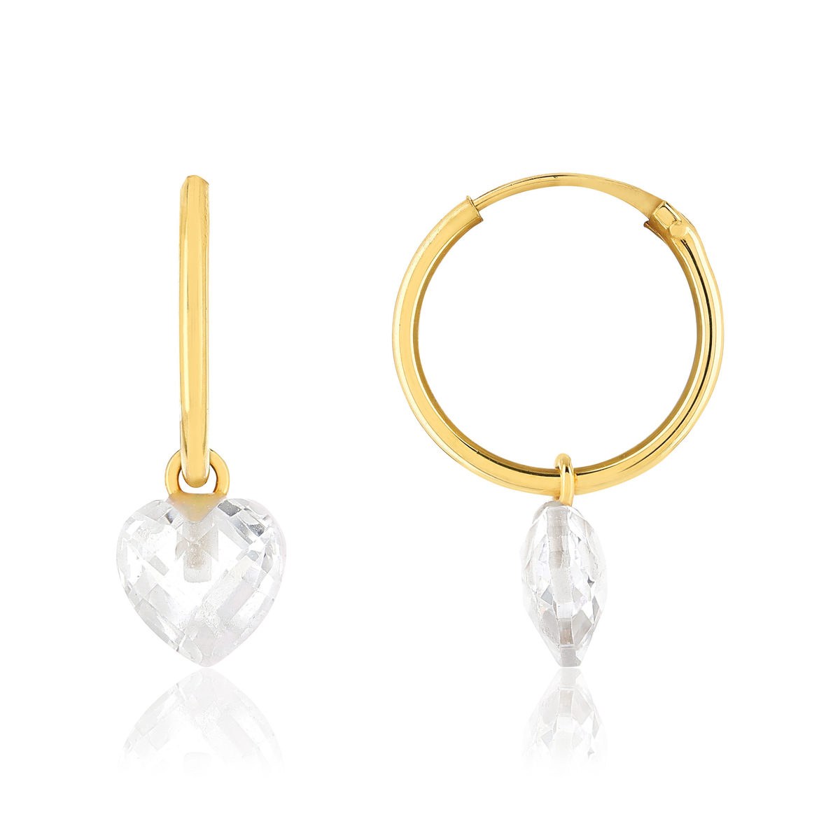 Créoles or 375 jaune zirconias blancs coeur