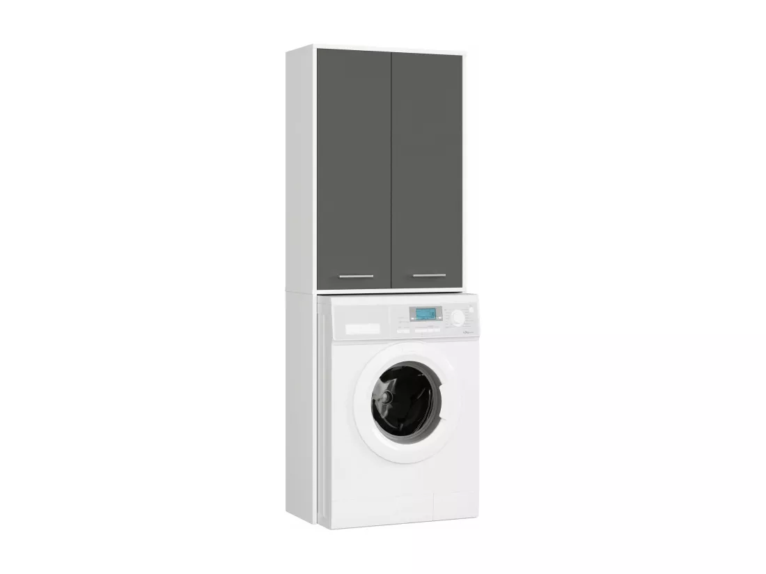 meuble machine a laver 2 portes 4 étagères 180x64x30 cm porte grise