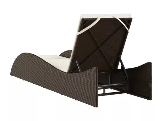 Chaise longue avec coussin marron 60x205x73 cm résine tressée