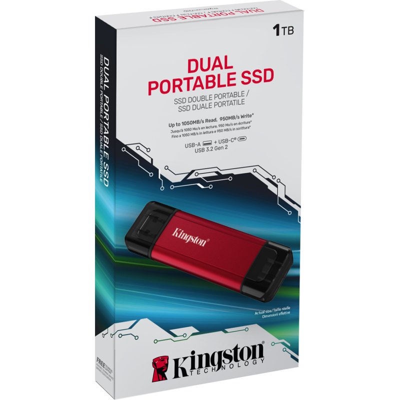 Kingston Technology 1TB Dual USB-A/C Portable SSD, Up to 1050MB/s USB 3.2 Gen 2