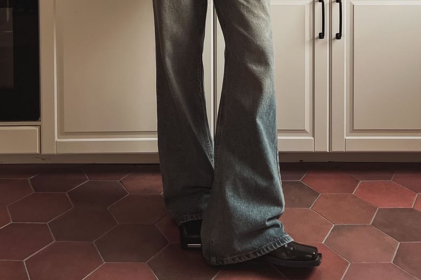 SeoulPop - High Waist Washed Boot Cut Jeans