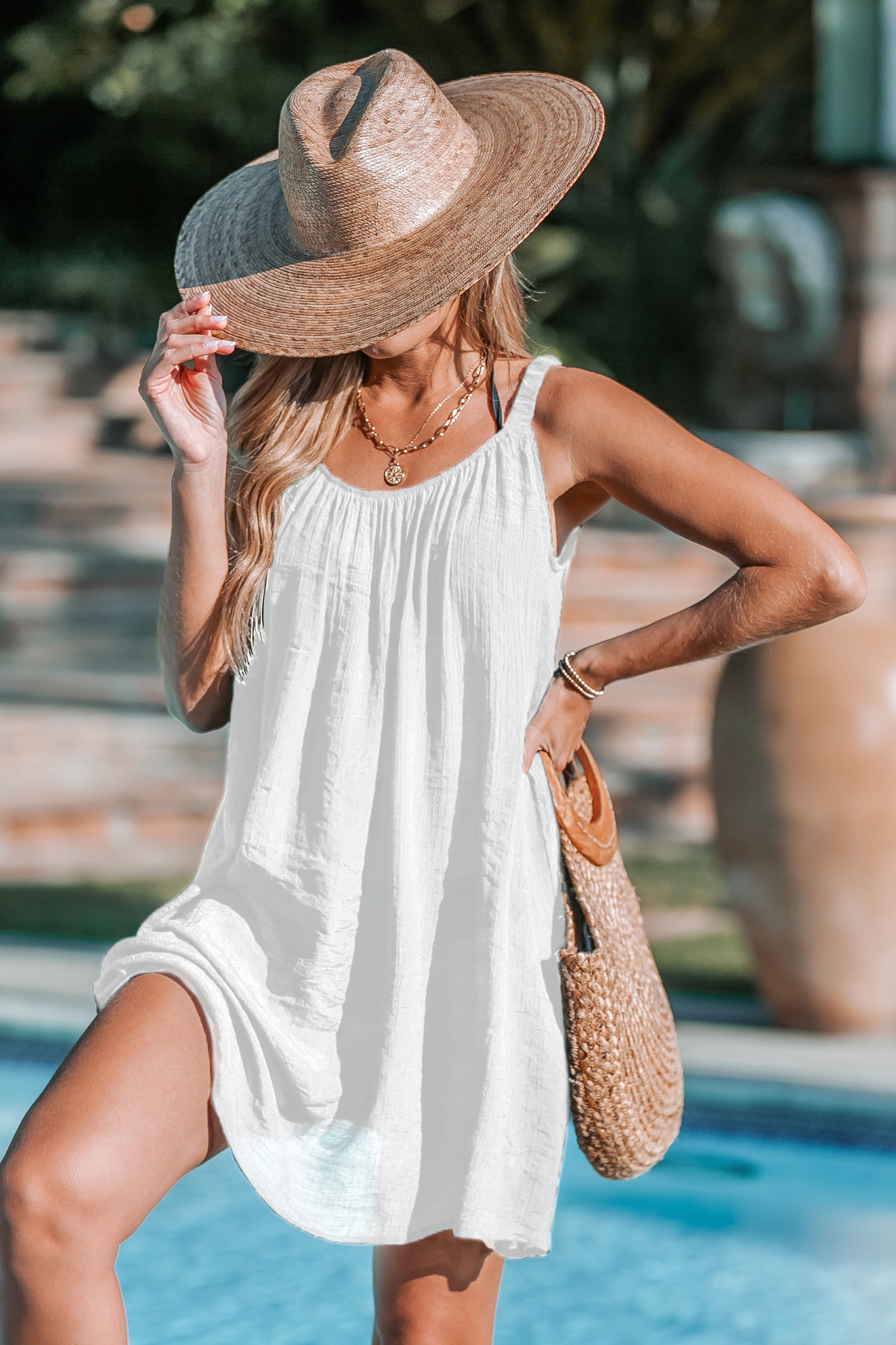Robe cover up à bretelles sans manches blanche
