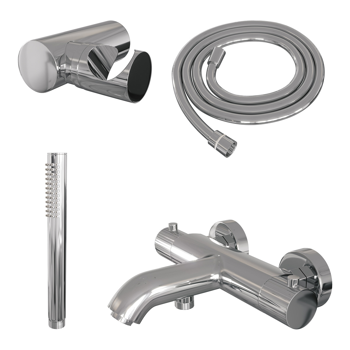 Brauer Stripe thermostatische badkraan met wandhouder en staafhanddouche chroom