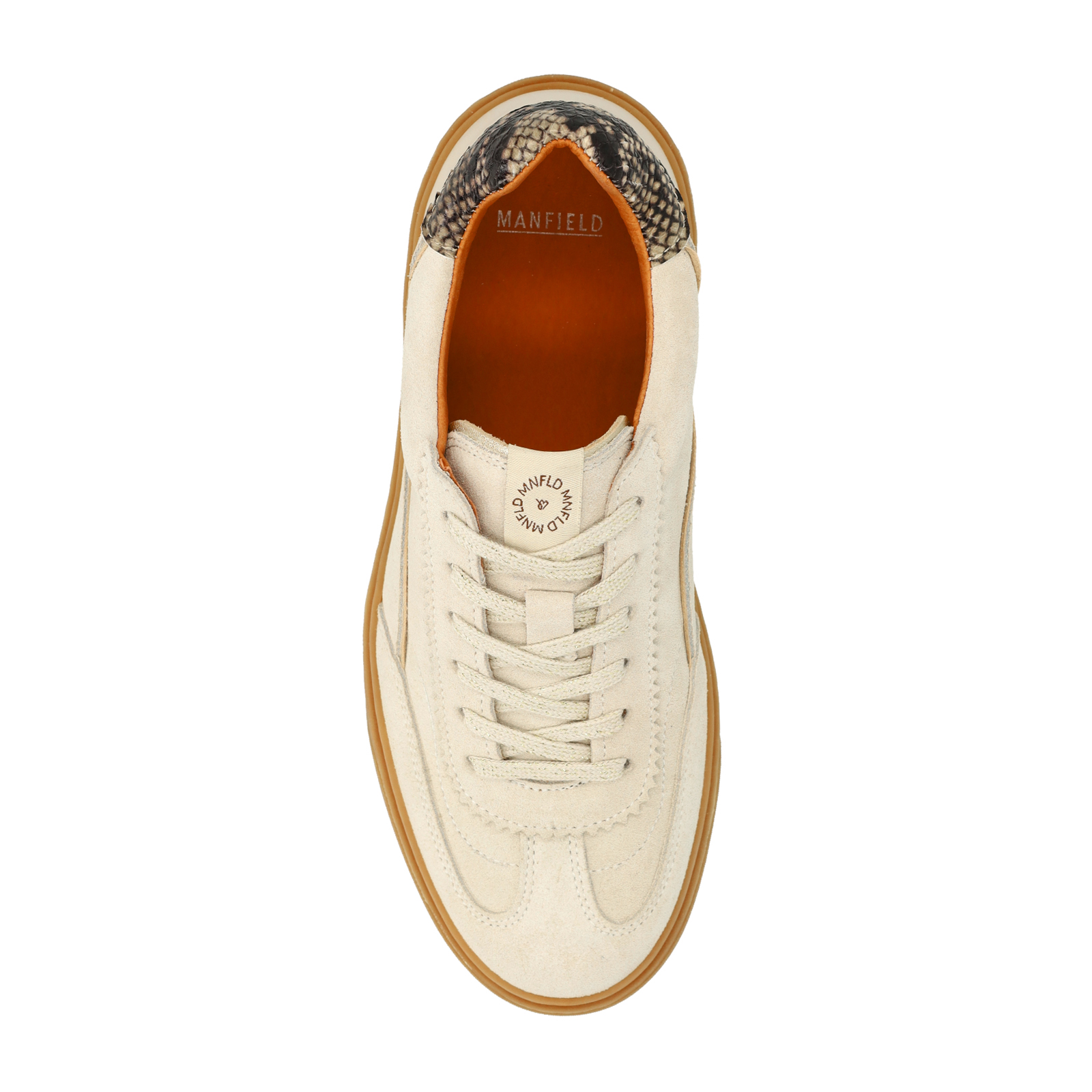Beige suède sneakers met snake detail