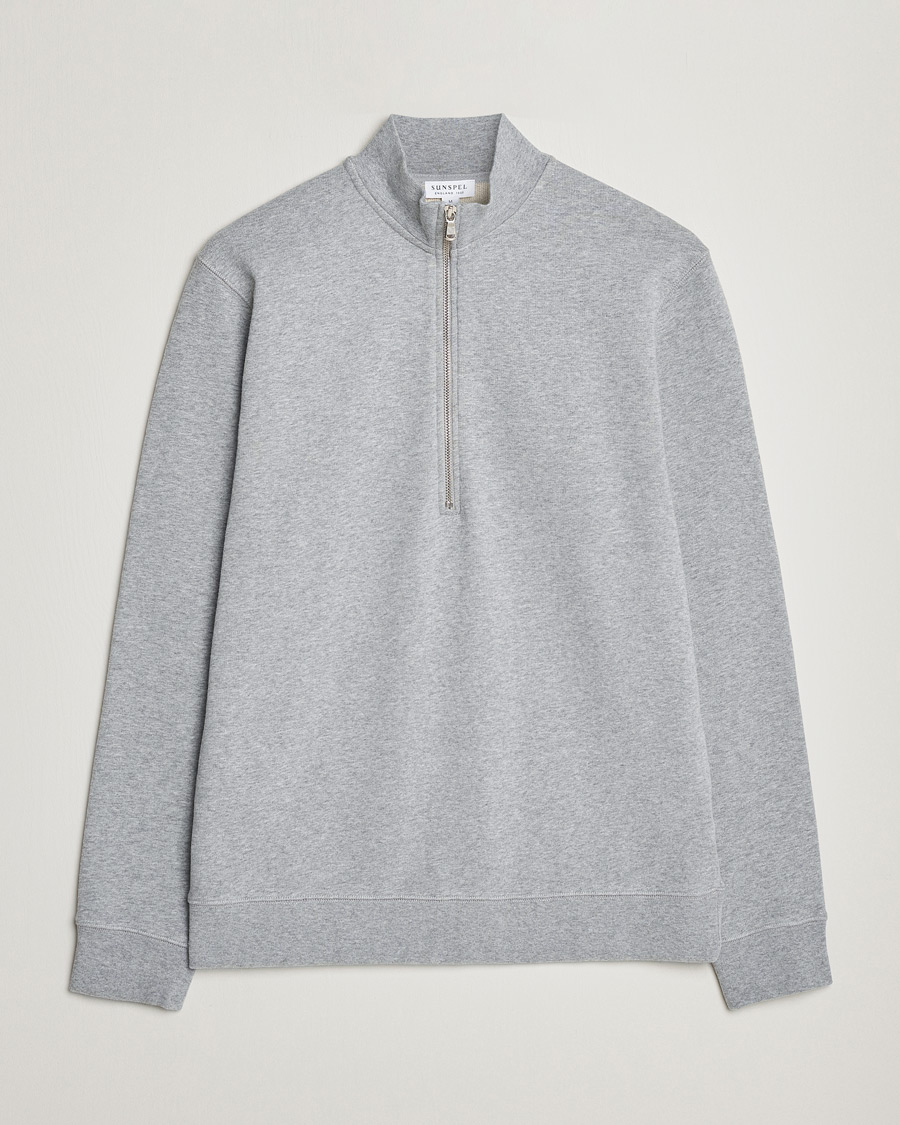 Sunspel Loopback Half Zip Sweatshirt Grey Melange