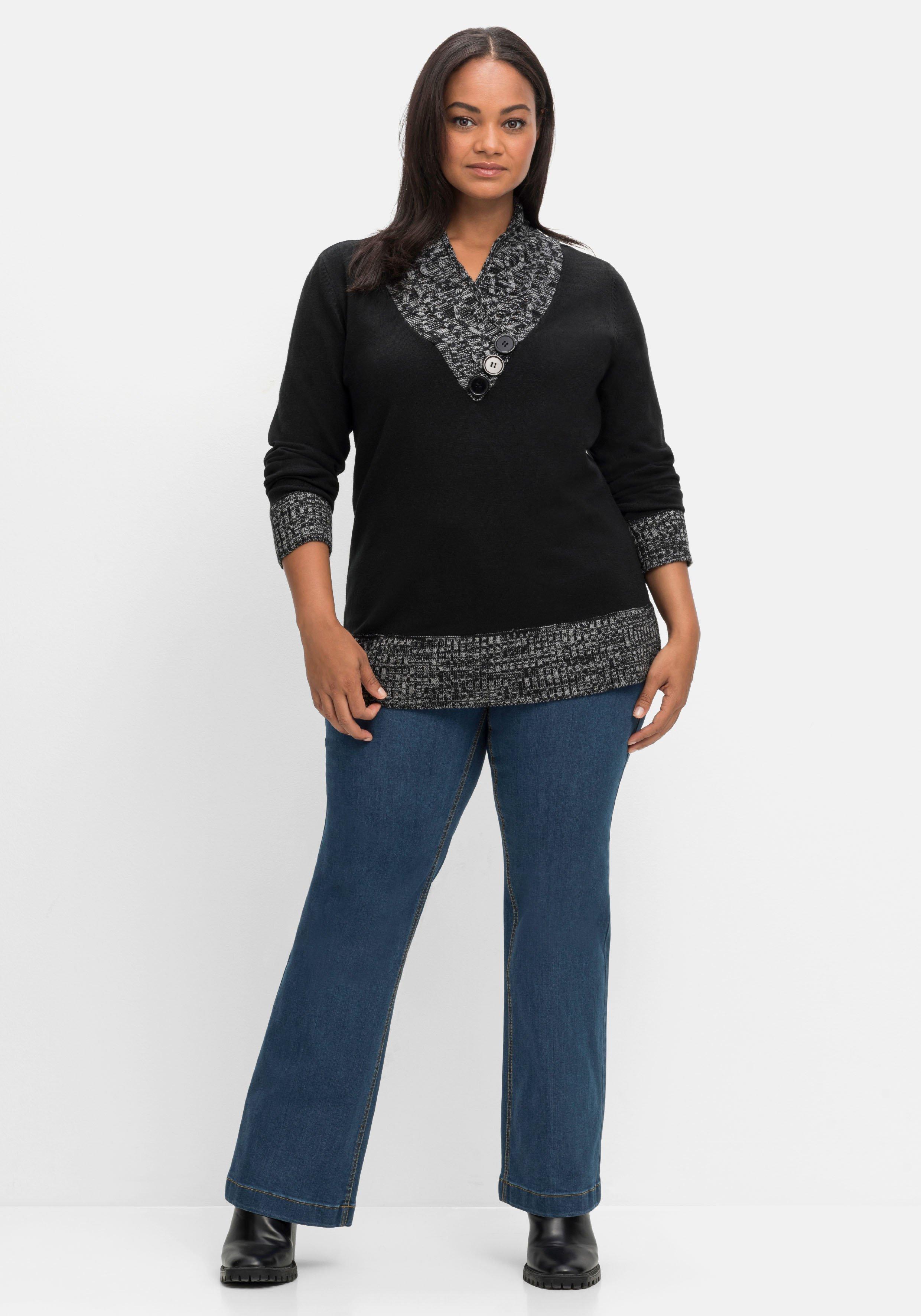 Pullover mit Schalkragen und Grobstrick-Partien