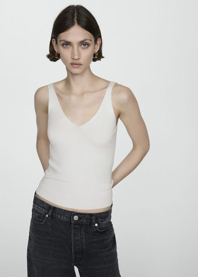 MANGO Knit strap top Light beige