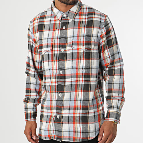 Chemise Manches Longues A Carreaux A1919 Bleu Clair Gris Anthracite Orange