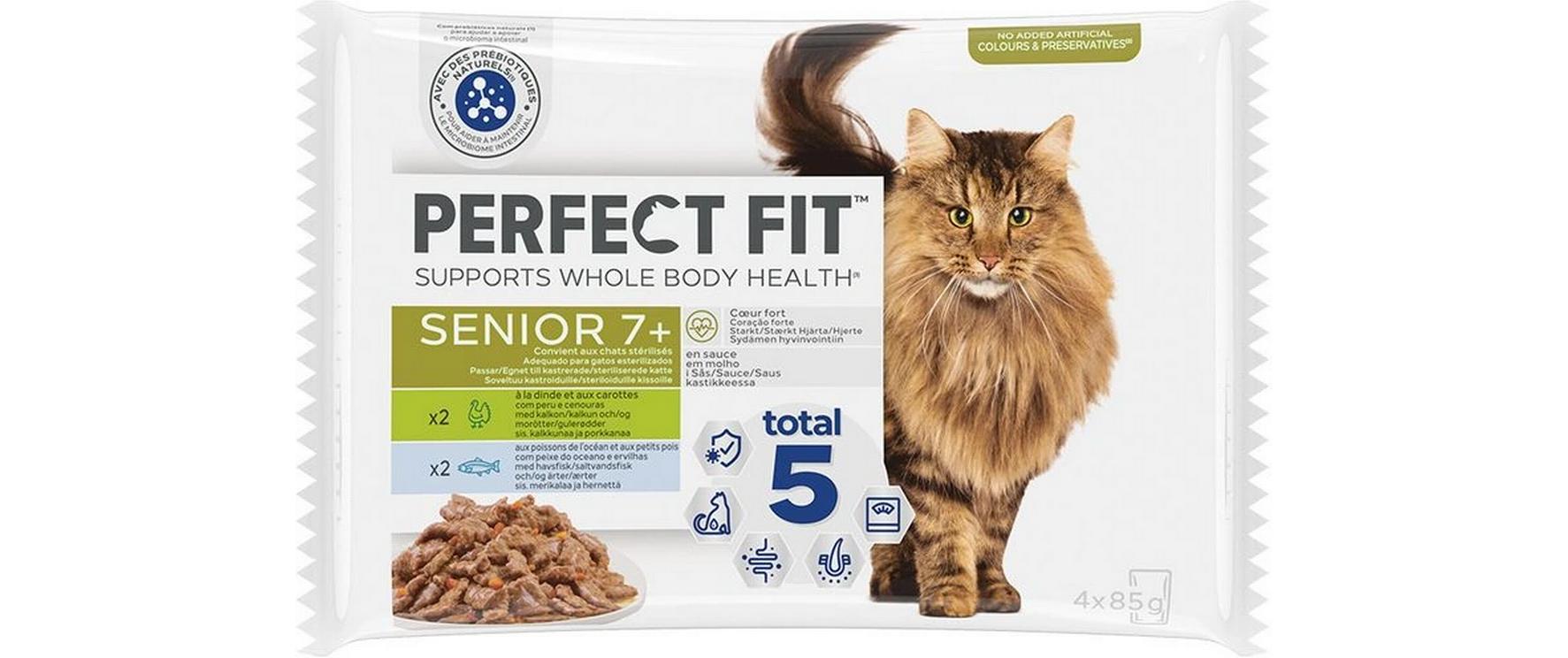 Nassfutter Cat Senior 7+ Truthahn und Fisch, 4 x 85gAlleinfuttermittel für ausgewachsene Katzen