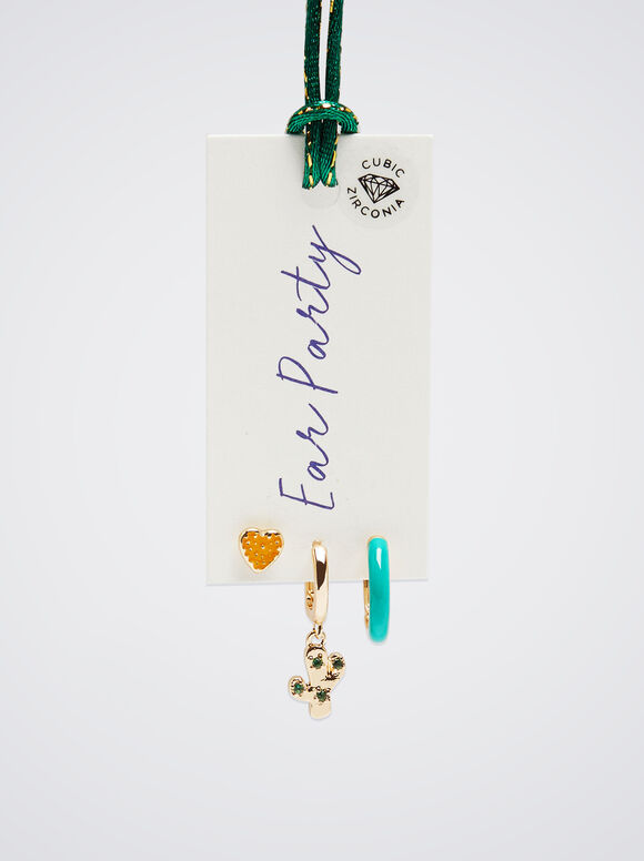 Conjunto de Anéis com Berloques e Zircônias - Multicor