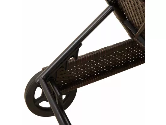 Chaise longue avec roues et coussin marron résine tressée