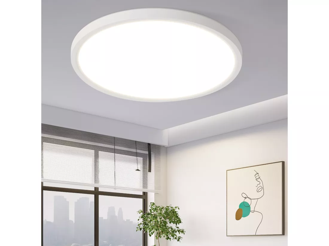 NETTLIFE Plafonnier LED Salle de bain Plat 30CM 24W Rond Blanc Plafonnier Cuisine Non-variable