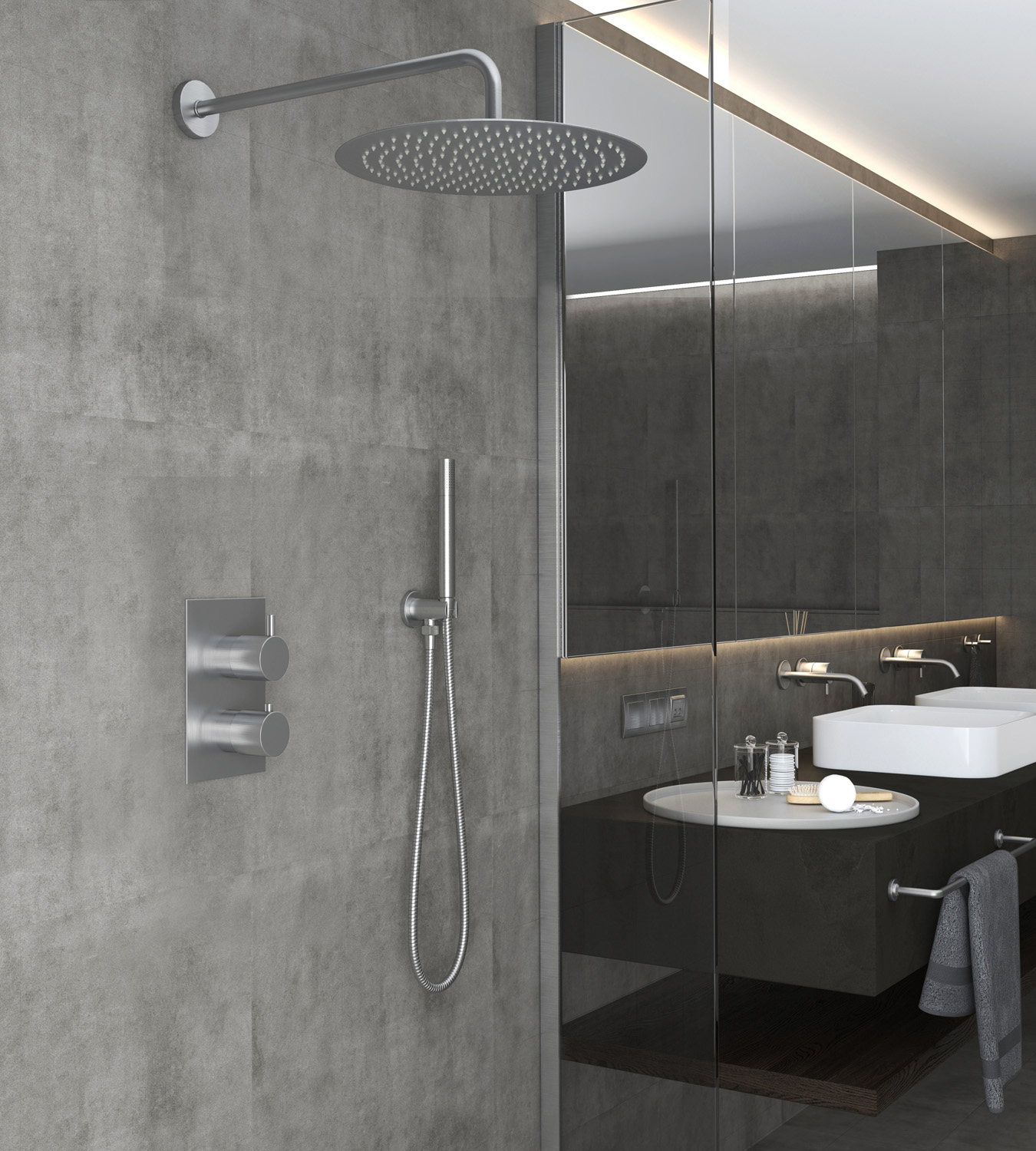 Saniclear Exclusive volledig 304 RVS inbouw regendouche 30cm met staaf handdouche wandmontage