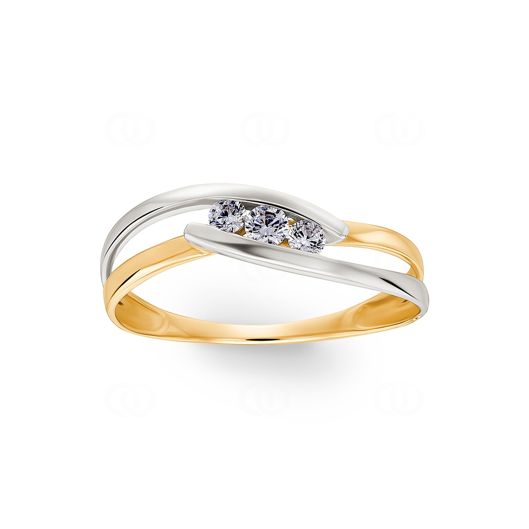Damenring 750/18 K Gelbgold bicolor mit Zirkonia Trilogie