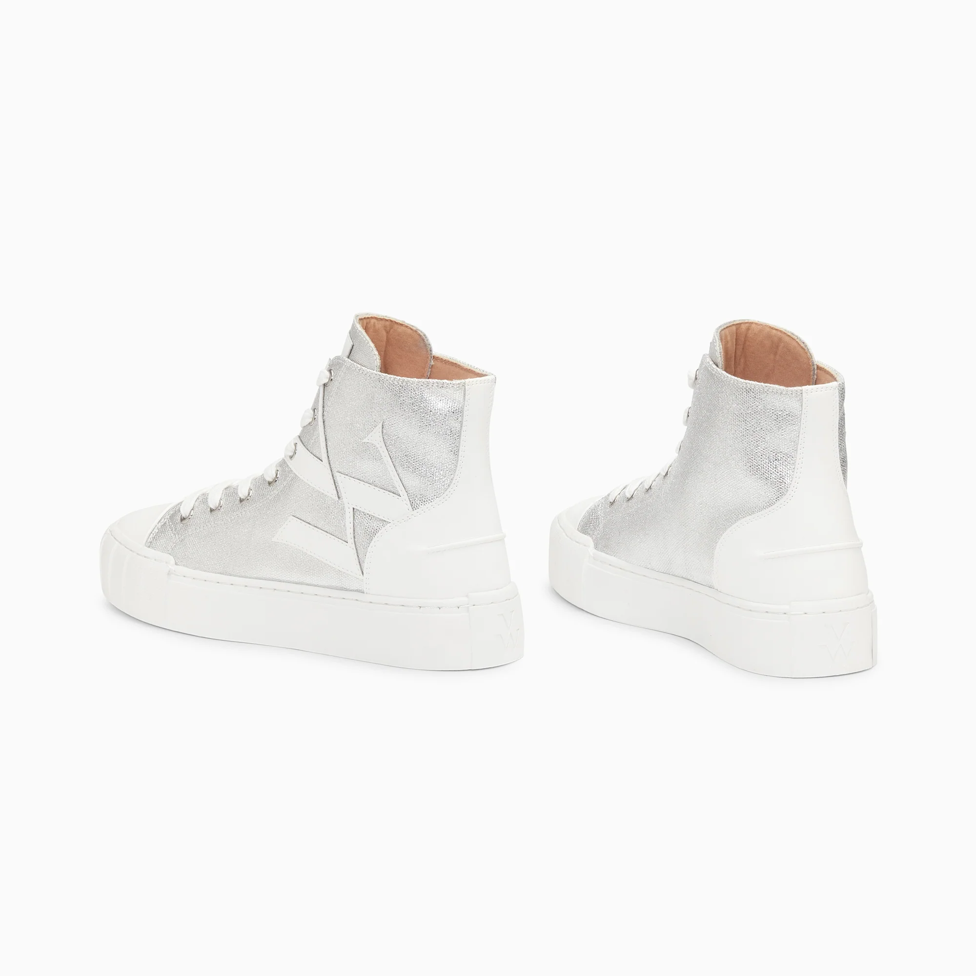Sneakers-Baskets monogramme Pina montantes argent et blanc