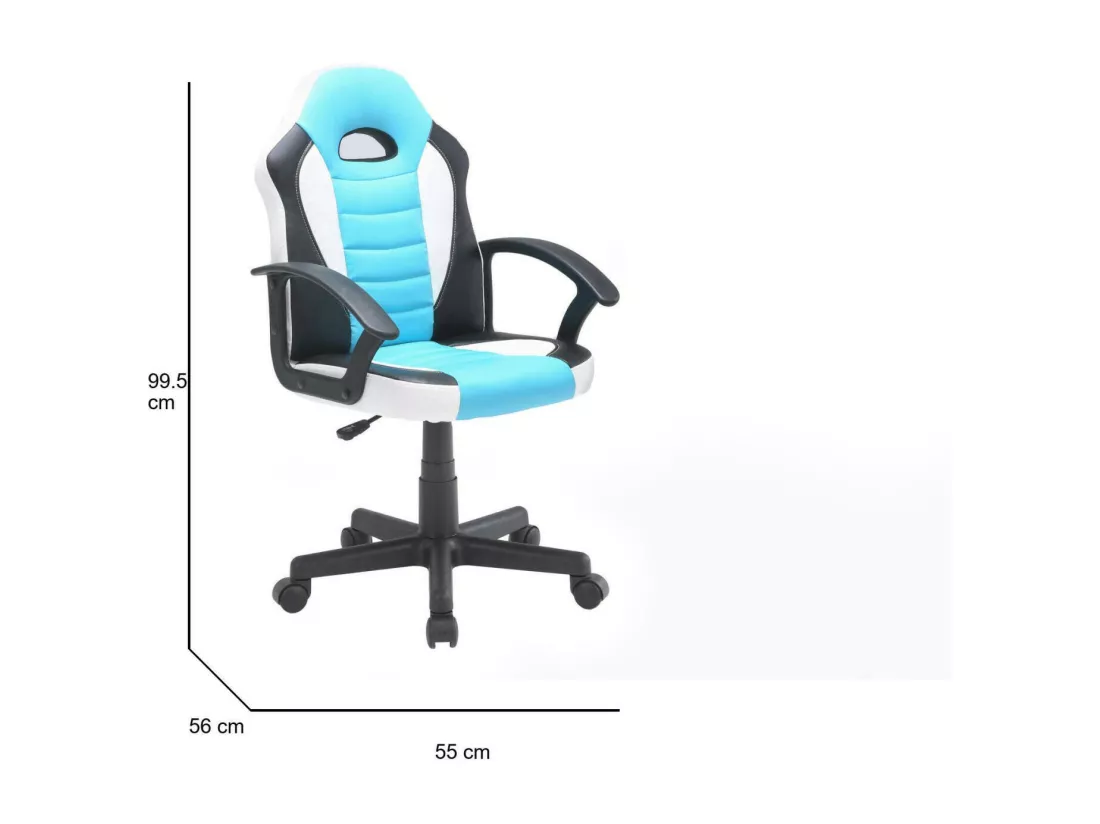 Chaise de jeu Dfaraon, Fauteuil de jeu pour enfants, Chaise de bureau, 56x55h89/100 cm, Bleu et blanc
