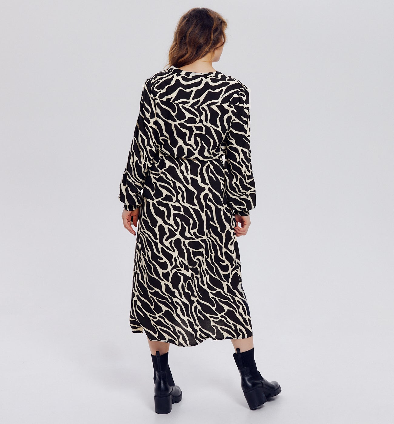 Robe mi-longue imprimée Femme - Imprimé noir