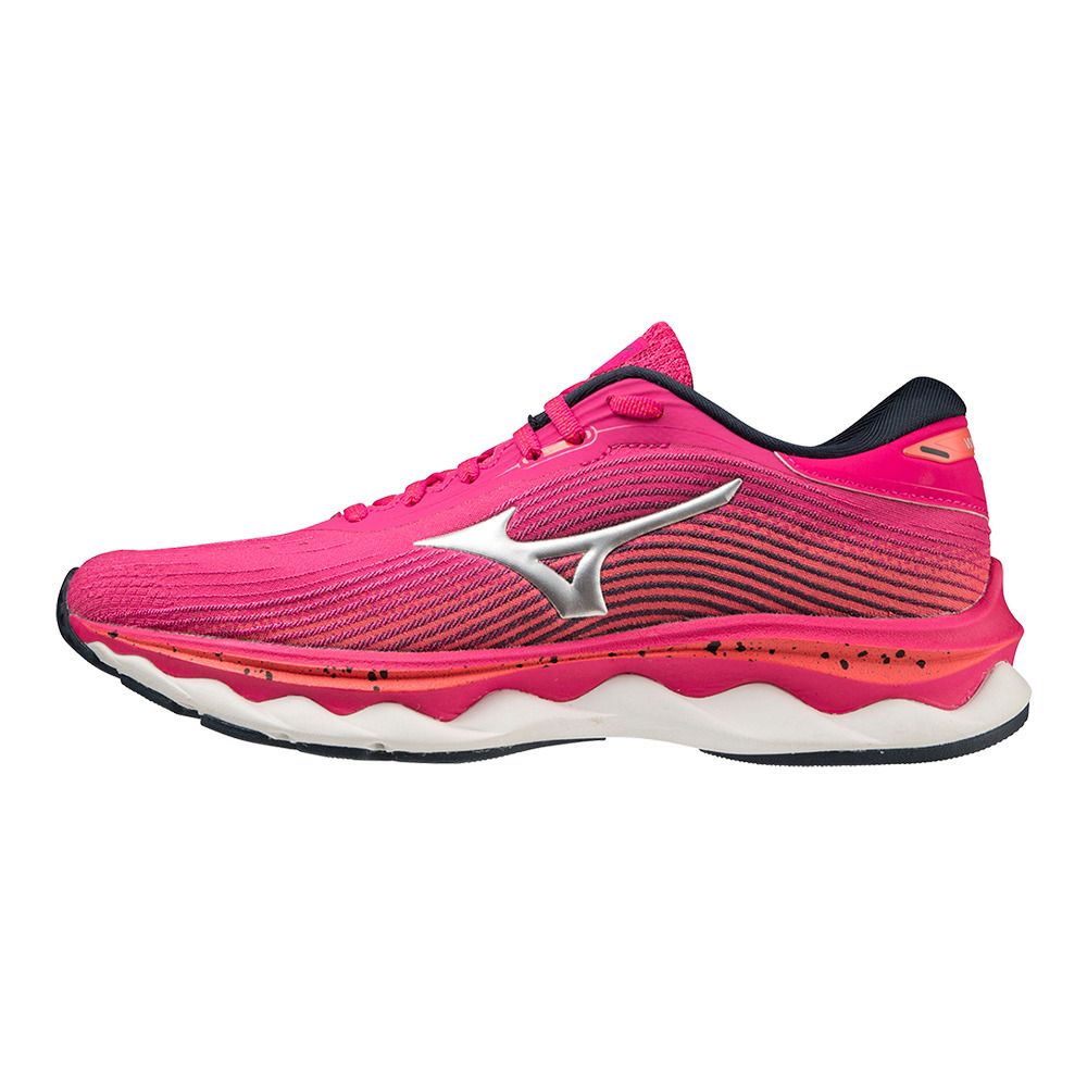 Mizuno WAVE SKY 5 - Chaussures running Femme ppeacock/silver/hotcoral