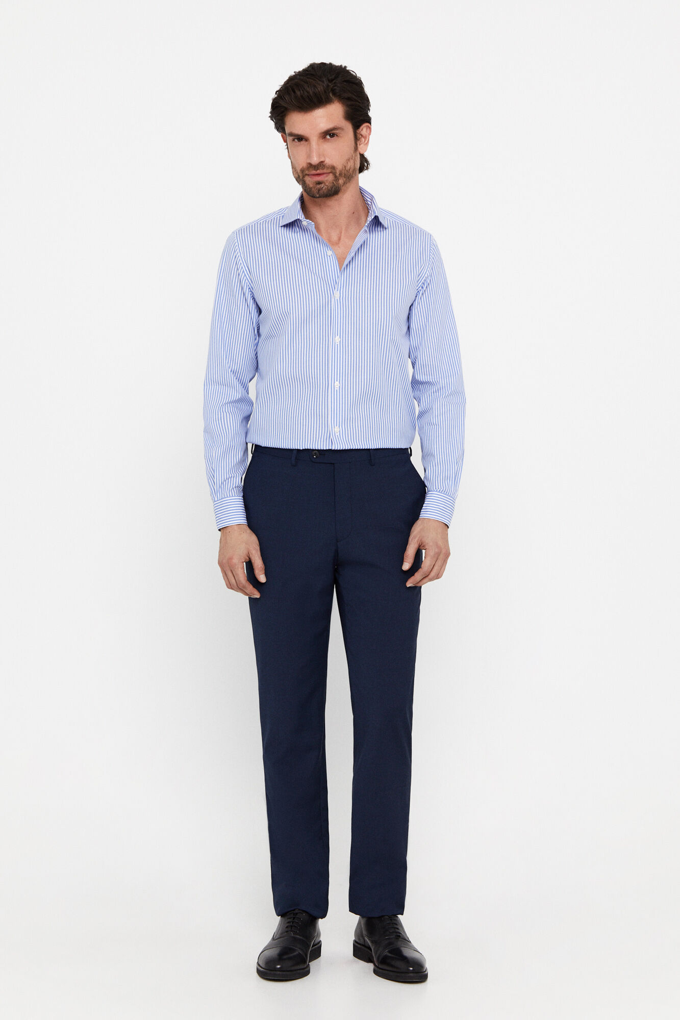 Camisa social listrada, fácil de passar - Azul