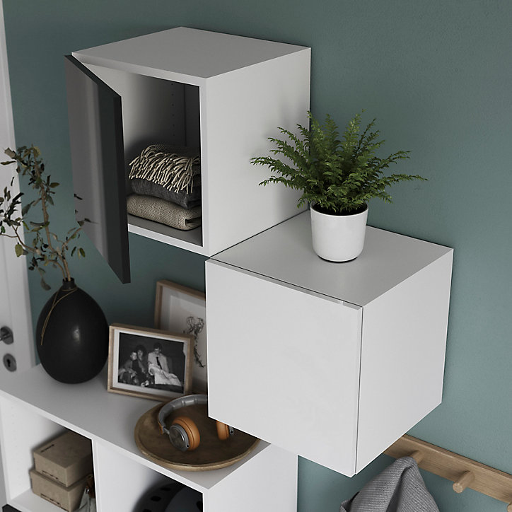 Cube de rangement blanc avec porte anthracite brillant GoodHome Atomia H. 37,5 x L. 37,5 x P. 37 cm