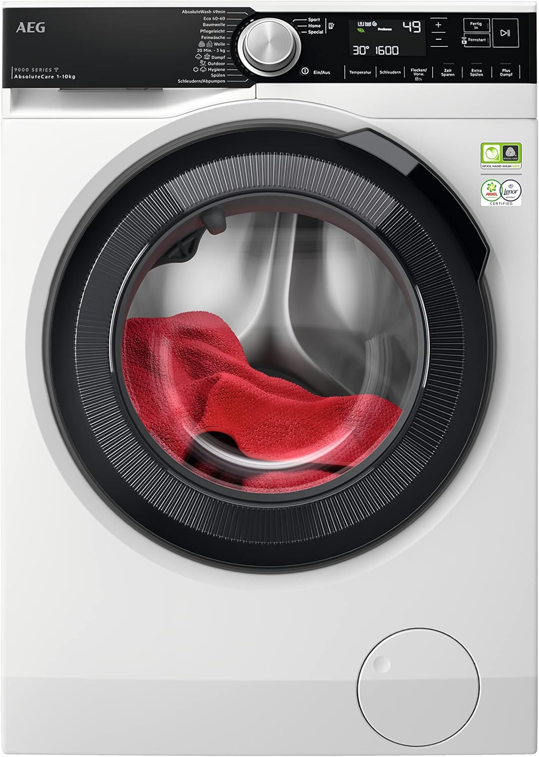 AEG LR9W80600 WiFi Waschmaschine / Serie 9000 mit AbsoluteCare / Wasservorenthärtung / Auffrischfunktion / 10 kg / Mengenautomatik / Nachlegefunktion / Kindersicherung / Wasserstopp / 1600 U/min
