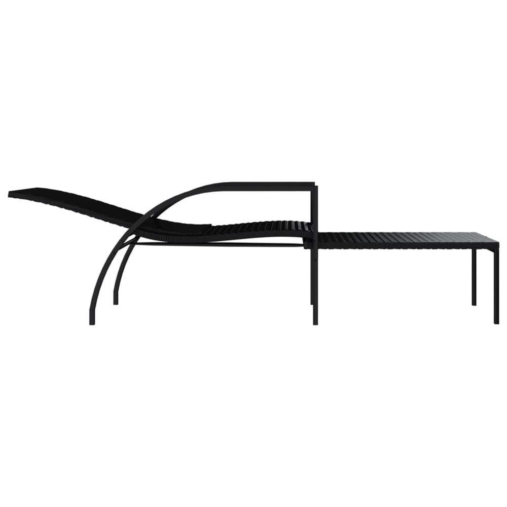 Transat chaise longue bain de soleil lit de jardin terrasse meuble d'extérieur avec repose-pied résine tressée noir 02_001259