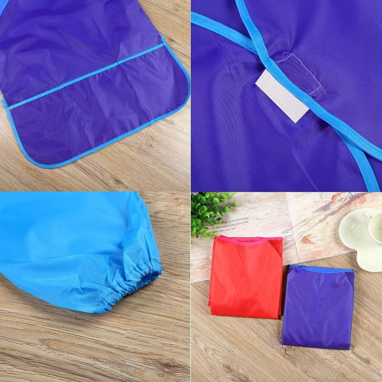 (2er Set) Kinder Mal Schürze mit langen Ärmeln   Taschen (Gr. L) - Blau