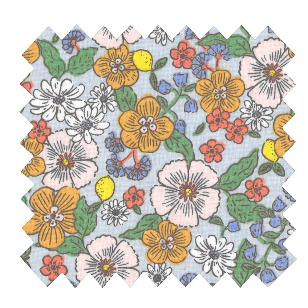 Tissu Coton Au Mètre Ex2525 Fleurs Et Citrons Vert Jaune