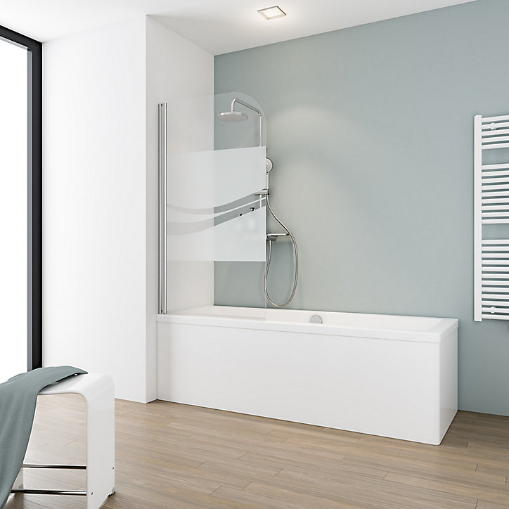 Pare-baignoire 80 x 140 cm, Schulte, paroi de baignoire 1 volet pivotant, verre transparent anticalcaire, Liane