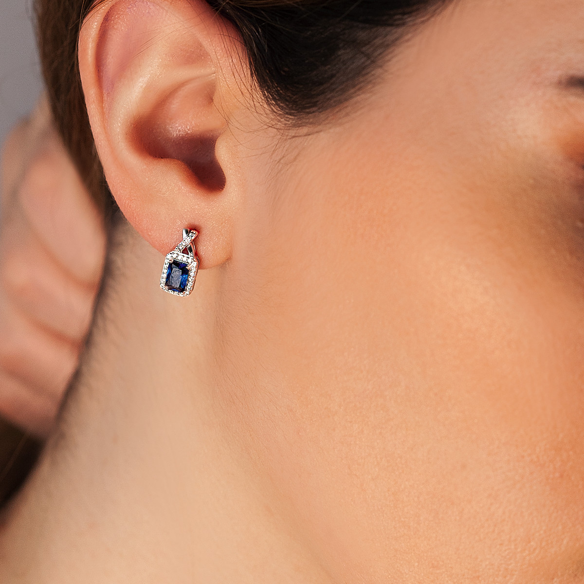 Boucles d'oreilles argent 925 pierres bleues rectangulaires et zirconias
