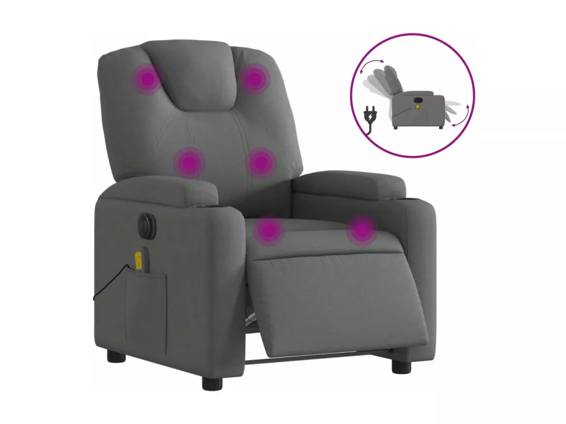 Fauteuil inclinable massant électrique gris foncé tissu