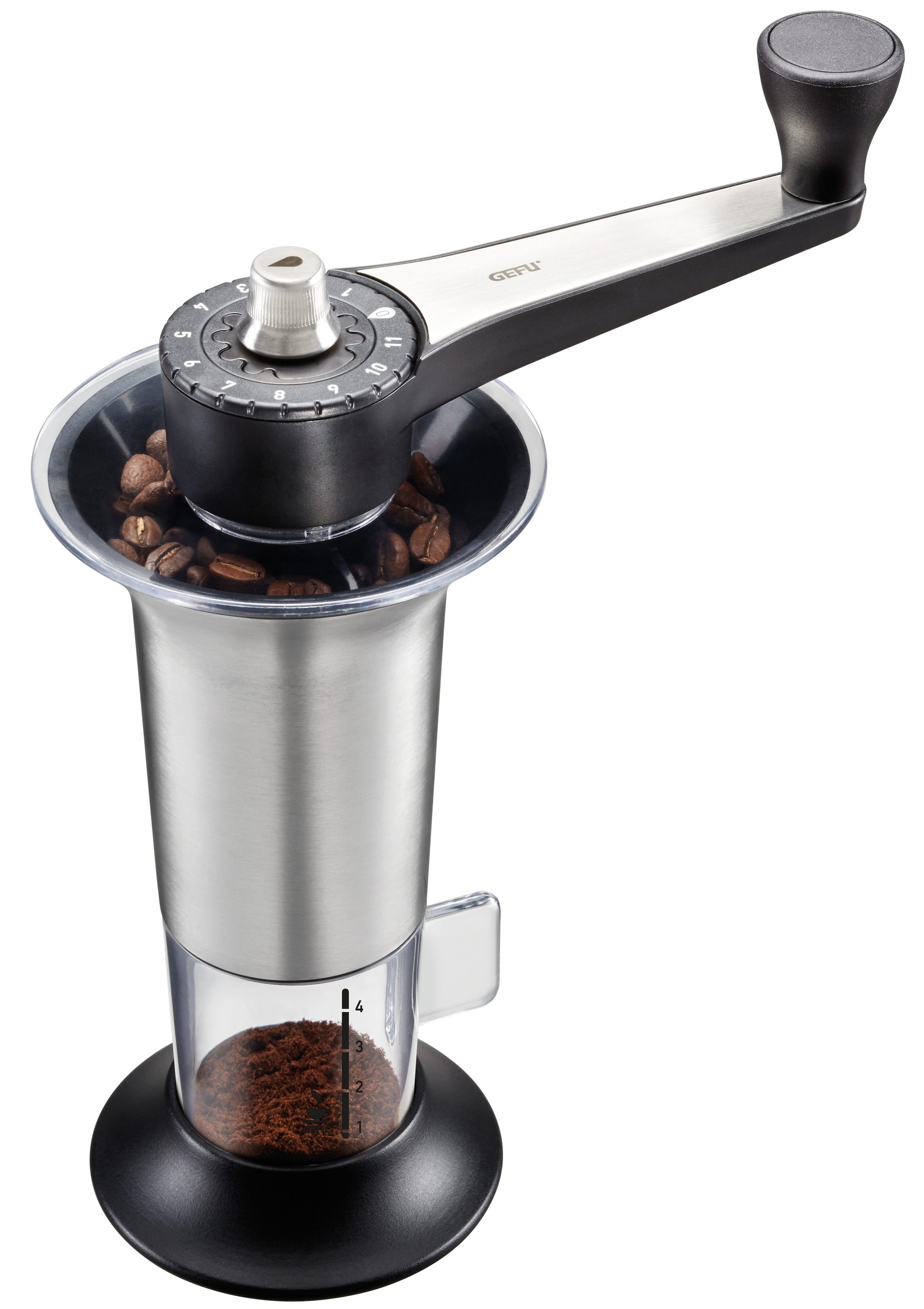 GEFU Kaffeemühle »»LORENZO«« Kegelmahlwerk mit 11 Mahlstufen, aus hochwertigem Edelstahl und Kunststoff