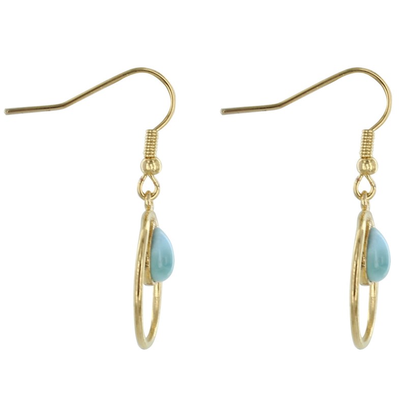 Boucles d'Oreilles Plaqué Or Cercle et Goutte de Larimar