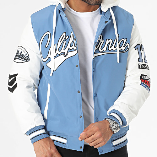 Veste Teddy Capuche Bleu Clair Blanc