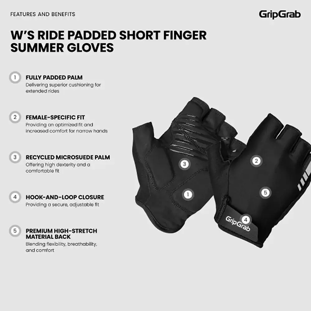 GripGrab Ride RC Max Padded Zomer Fietshandschoenen Zwart Dames