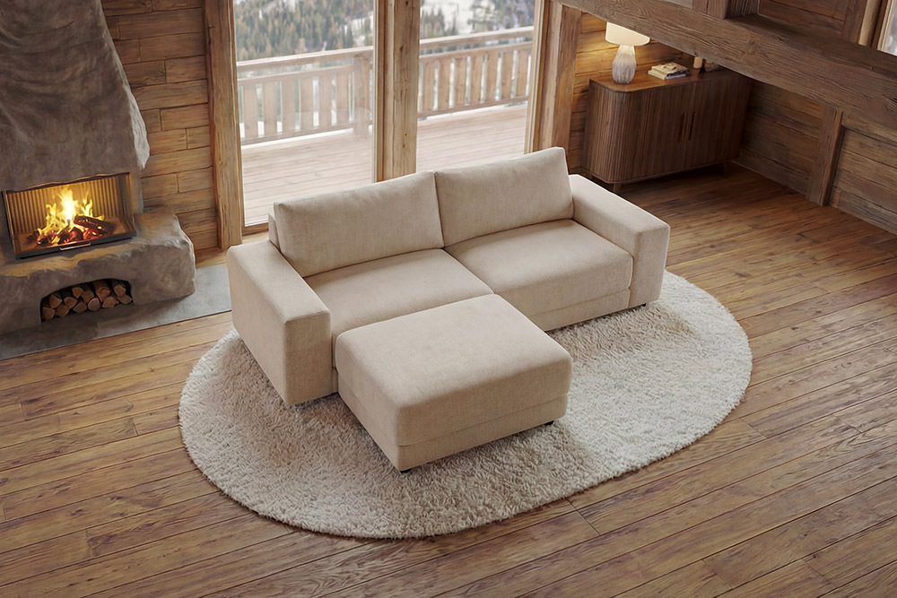 Großes Sofa LOFT 210cm champagner beige Chenille 3-Sitzer Couch Taschenfederkern