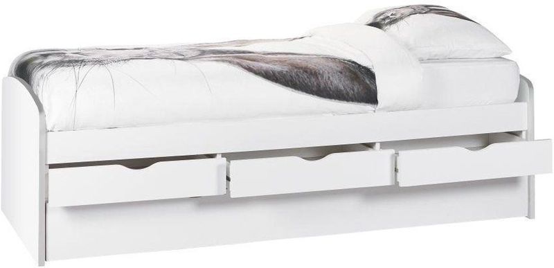 Nasri - Kajuitbed - Wit - Hout - Inclusief Bedlade en Opberglades