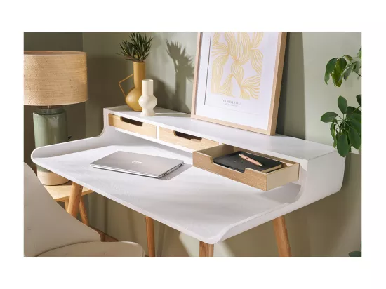 Bureau avec rangements scandinave bois clair et blanc L110 cm OPUS