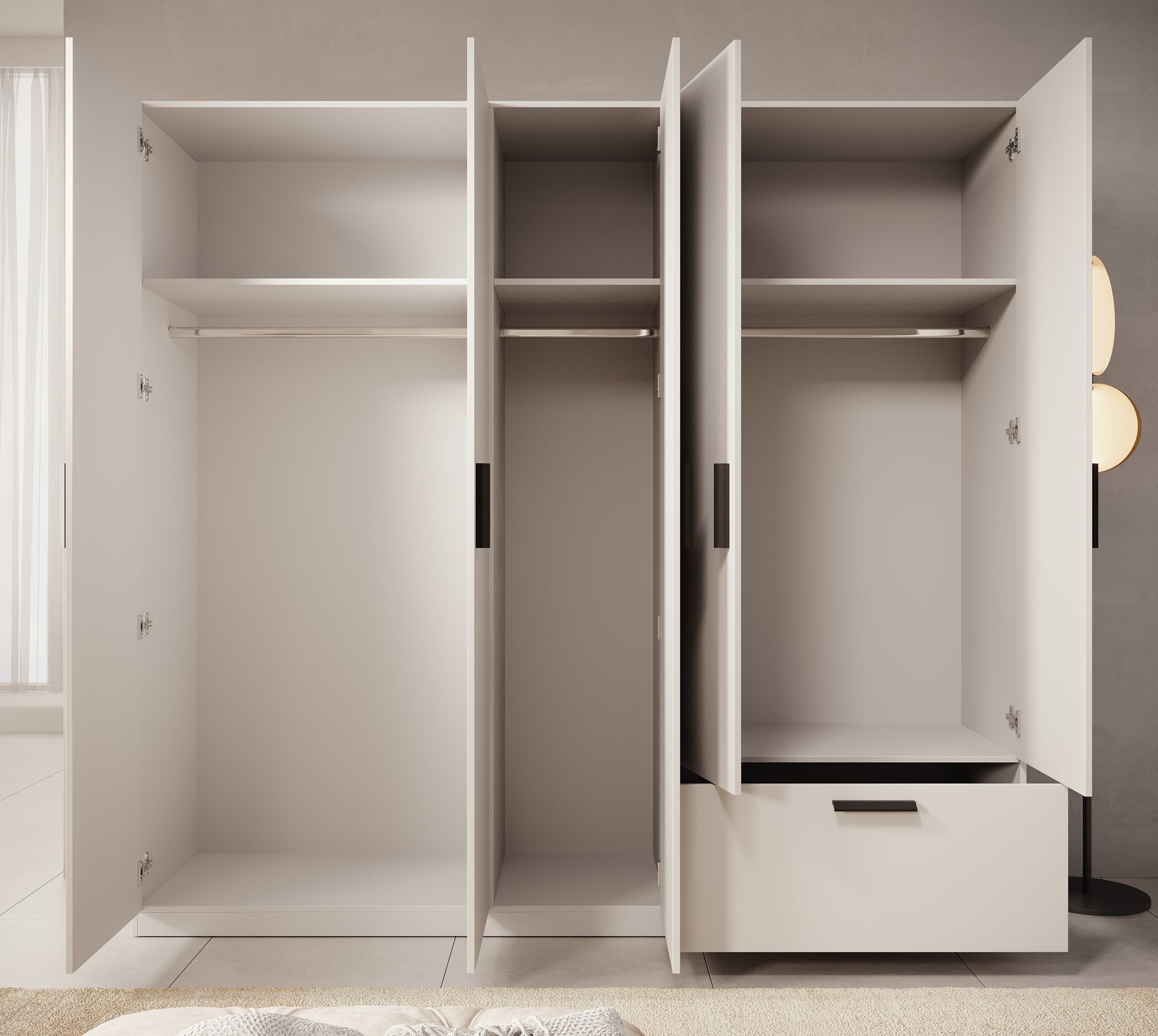 Lillian - Kledingkast 5-deurs - Wit - 225x54x210 cm