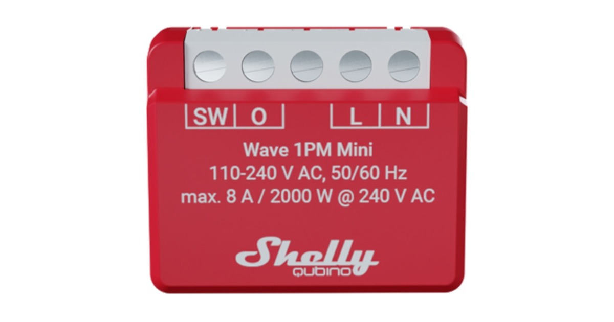 ShellyQubino Wave 1PM Mini relais  (Rood/wit, 1-kanaals, Z-Wave)