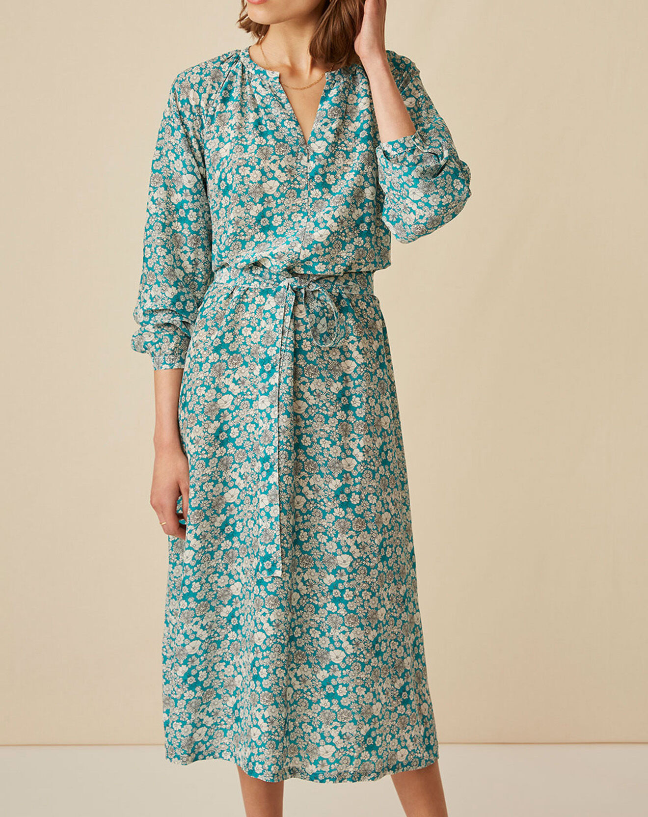 Harris Wilson Robe en Soie mélangée Evi imprimée marguerite turquoise