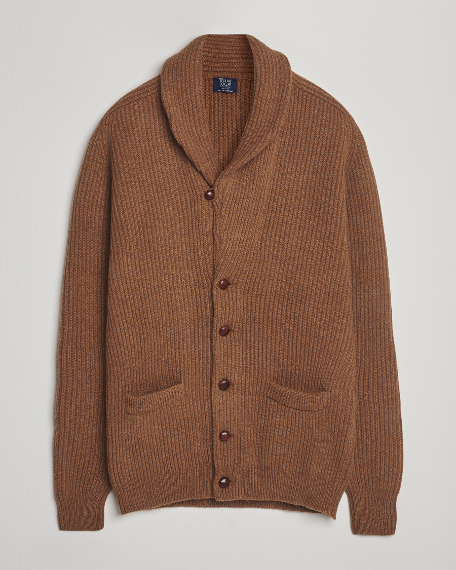 William Lockie Windsor Geelong Lambswool Shawl Cardigan Brown